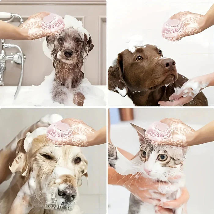 Silicone Pet Grooming Brush with Built-in Shampoo Dispenser