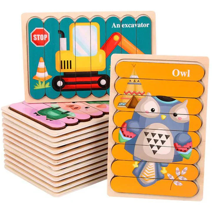 Double-Sided Educational Puzzle Set with Wooden Pegs for Kids