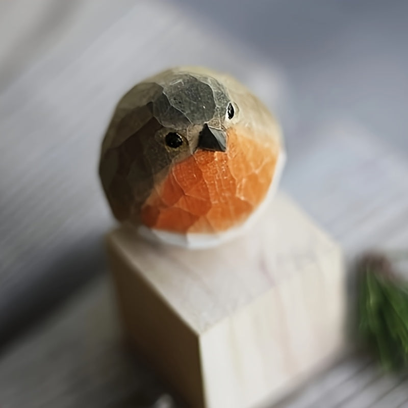 Wooden Figurine of a Hand-Carved Robin