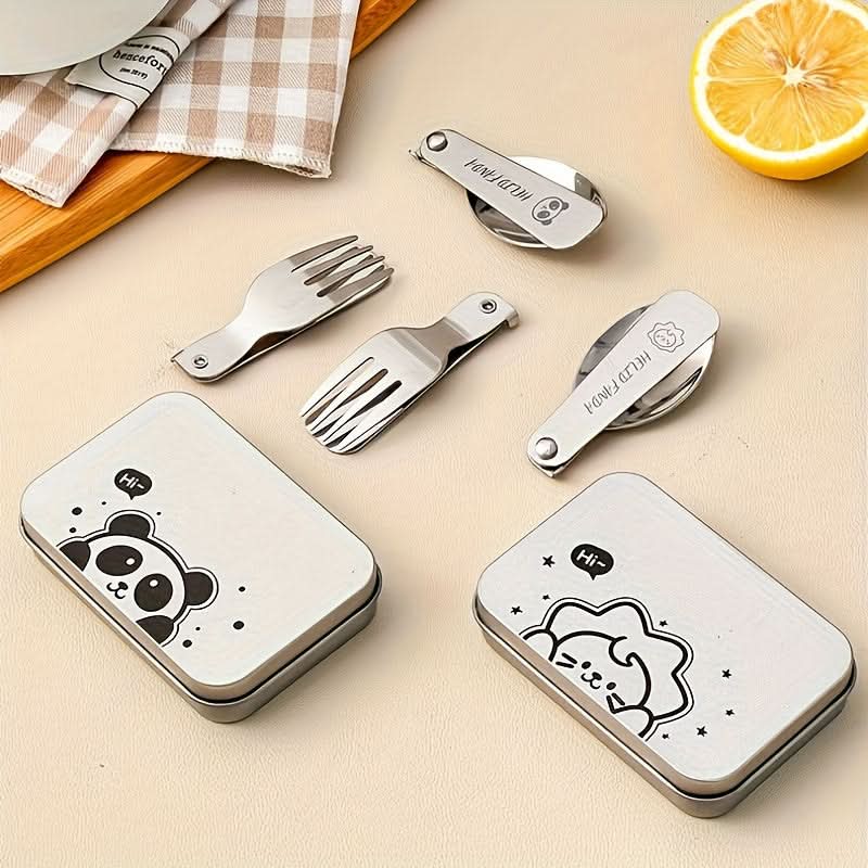 Compact Portable Cutlery Set with Folding Fork and Spoon