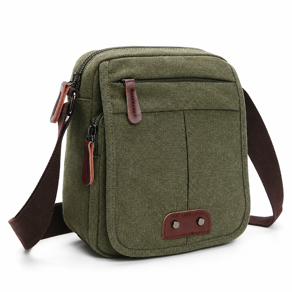 Durable Canvas Multi-Compartment Crossbody Bag