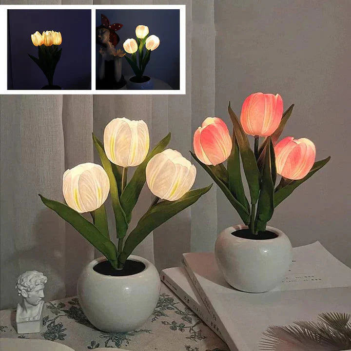 LED Table Lamp with Realistic Flower Design and Ceramic Base
