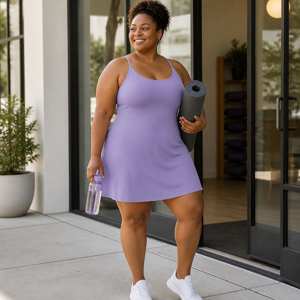 VerveStride™ – Athletic Backless Dress Featuring Integrated Shorts & Side Pockets