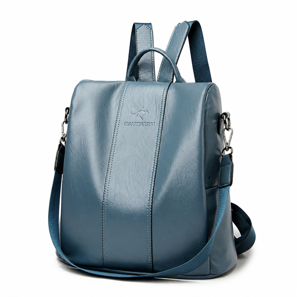 Anti-Theft Rear Zip Water-Repellent Faux Leather Convertible Backpack