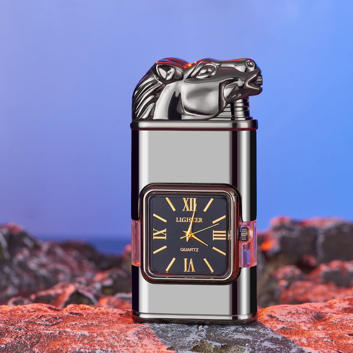 Vintage Style Lighter with Clock and Adjustable Flame