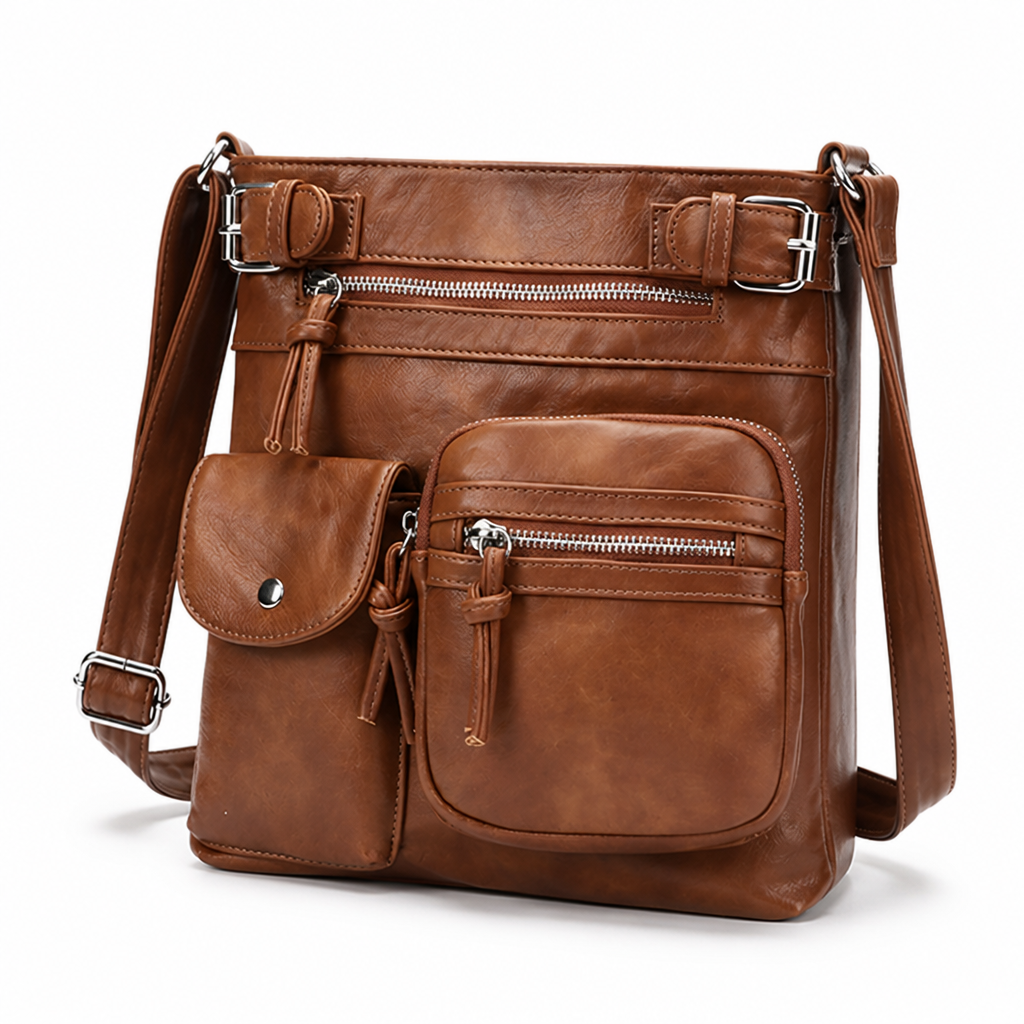 Genuine Leather Multi-Pocket Crossbody Bag