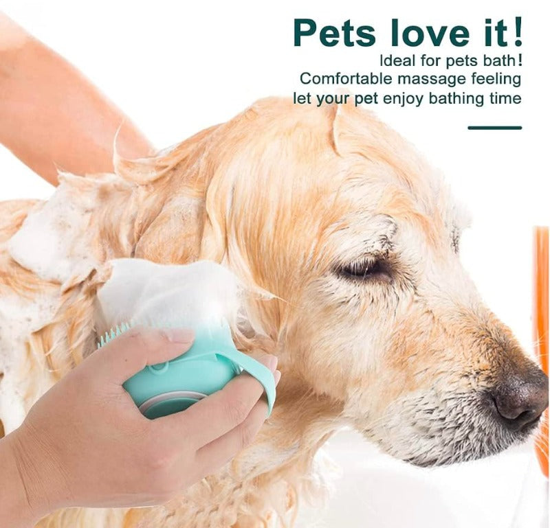 Silicone Pet Grooming Brush with Built-in Shampoo Dispenser