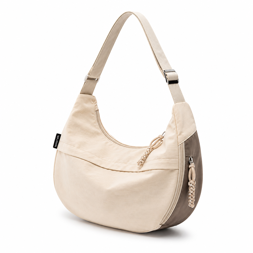Smart-Compartment Water-Repellent Nylon Shoulder Bag