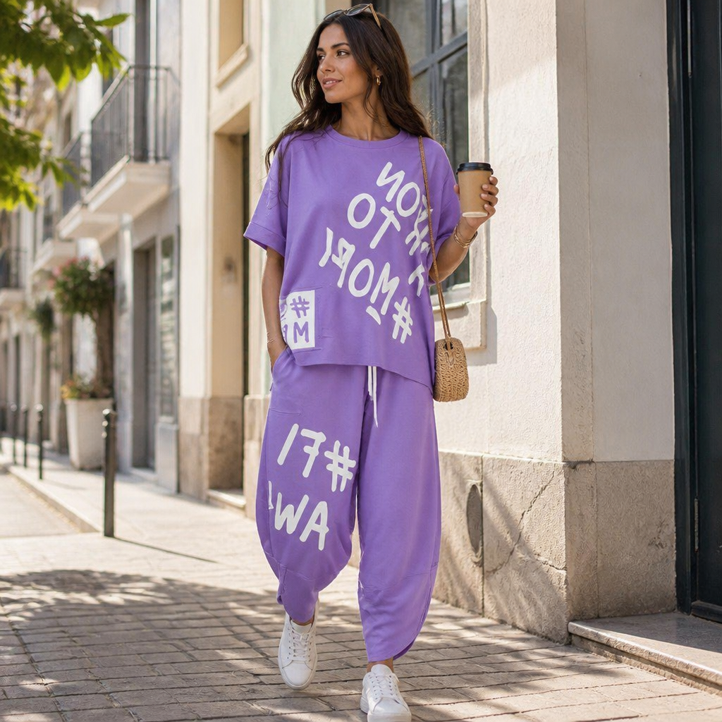 Brixa™ – Graffiti Print Lounge Set in Oversized Two-Piece Style