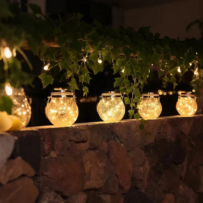 Dusk Sensor Solar Lantern for Garden – Crackle Glass Design