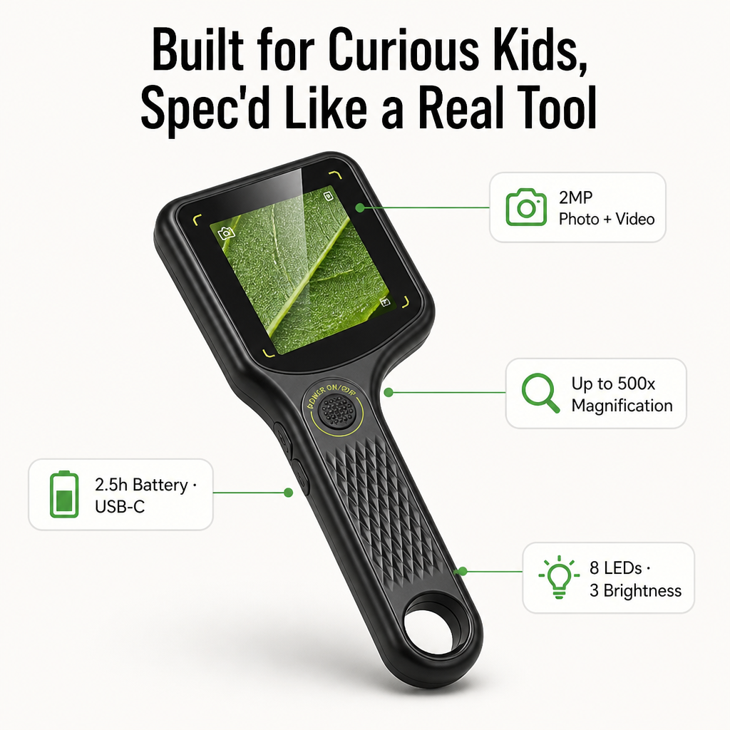 LuminaView™ — Reveal to Curious Kids the 500x Universe Concealed Within Every Leaf and Bug