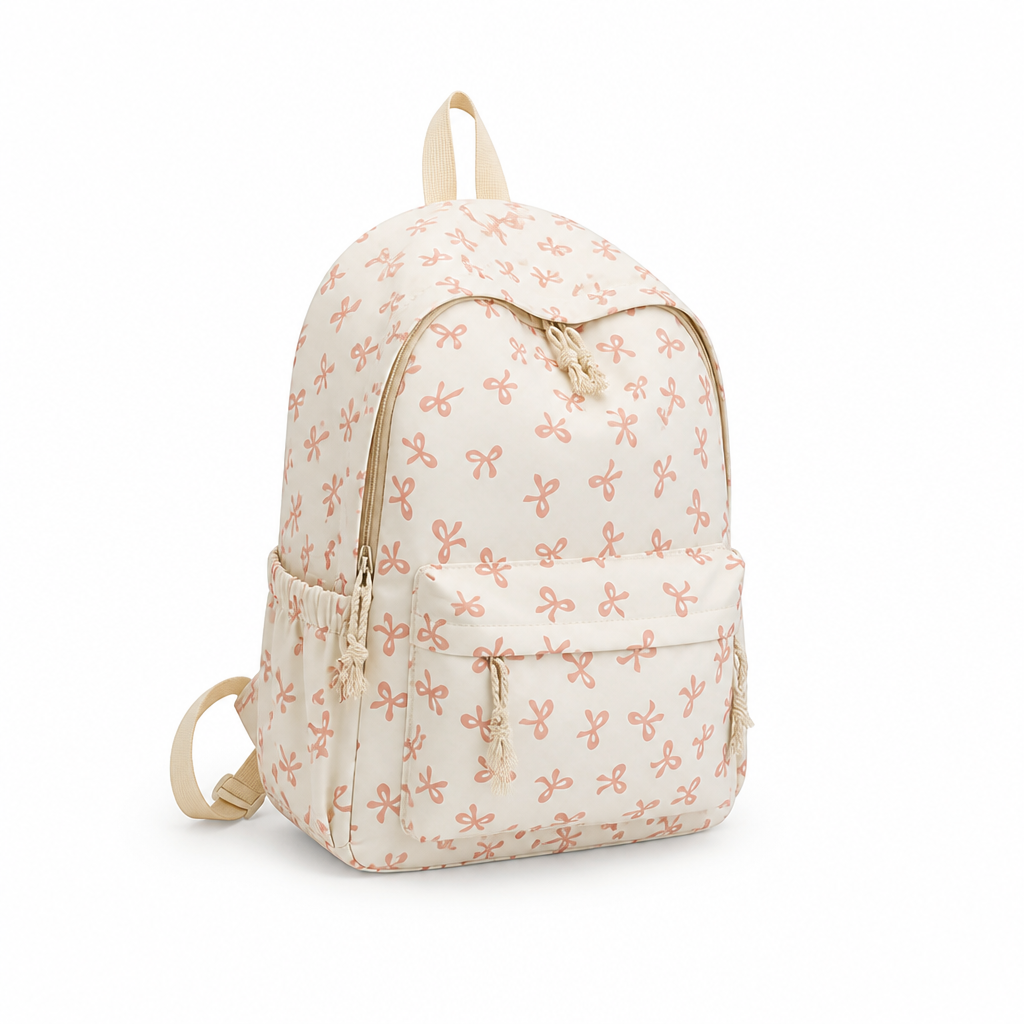 Durable Polyester Multi-Pocket Girls' Backpack (Butterfly Print)