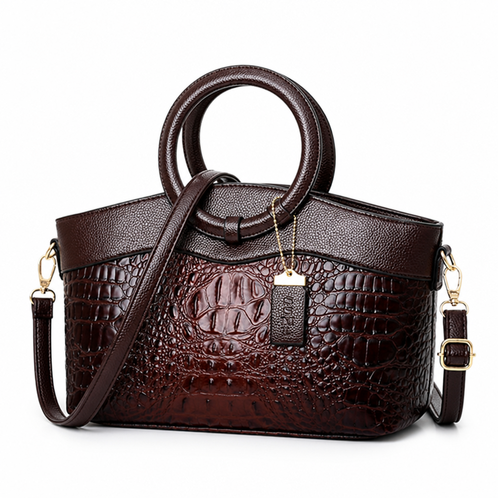Structured Embossed Top-Handle Bag (Adjustable Strap)