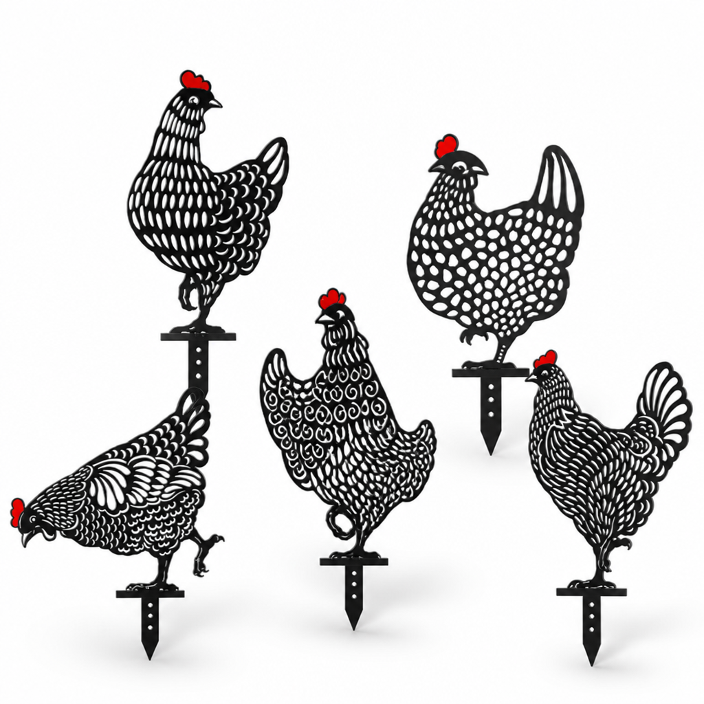 Weather-Resistant Acrylic Chicken Garden Stakes (Set of 5)