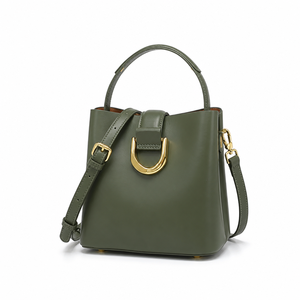 Premium Cowhide Structured Bucket Handbag (Detachable Strap)