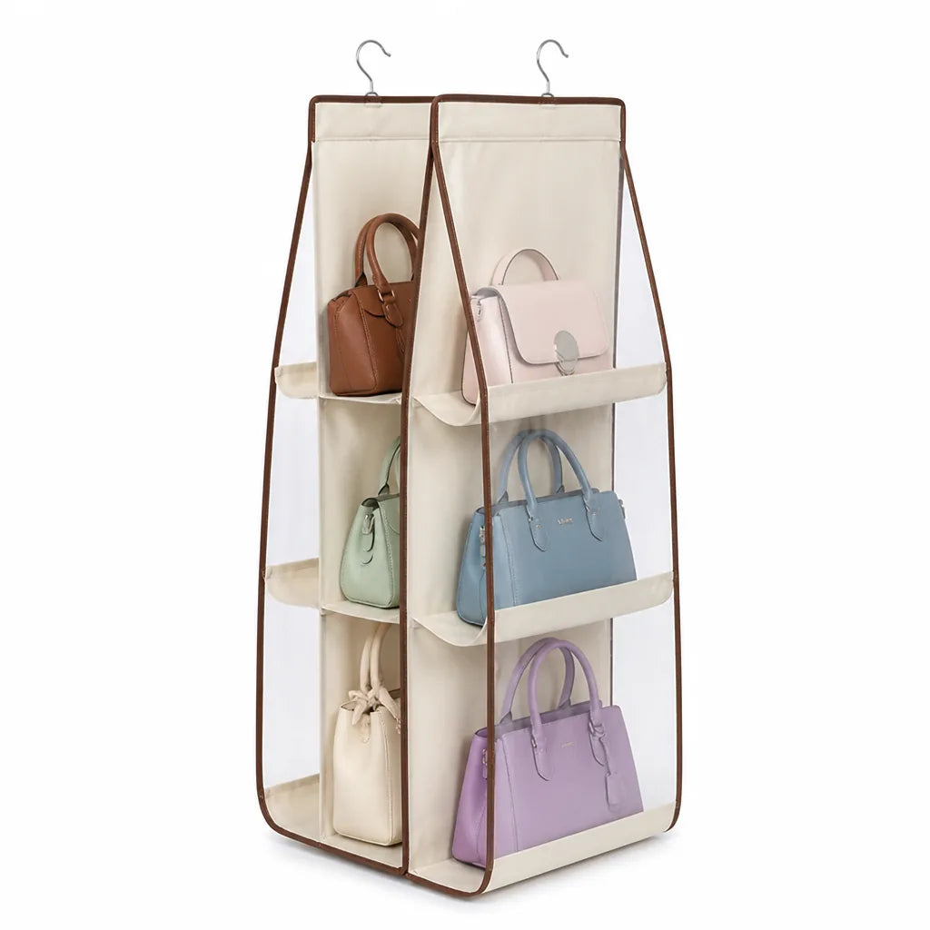 Double-Sided Hanging Dust-Resistant Handbag Organizer (Holds 6 Handbags)