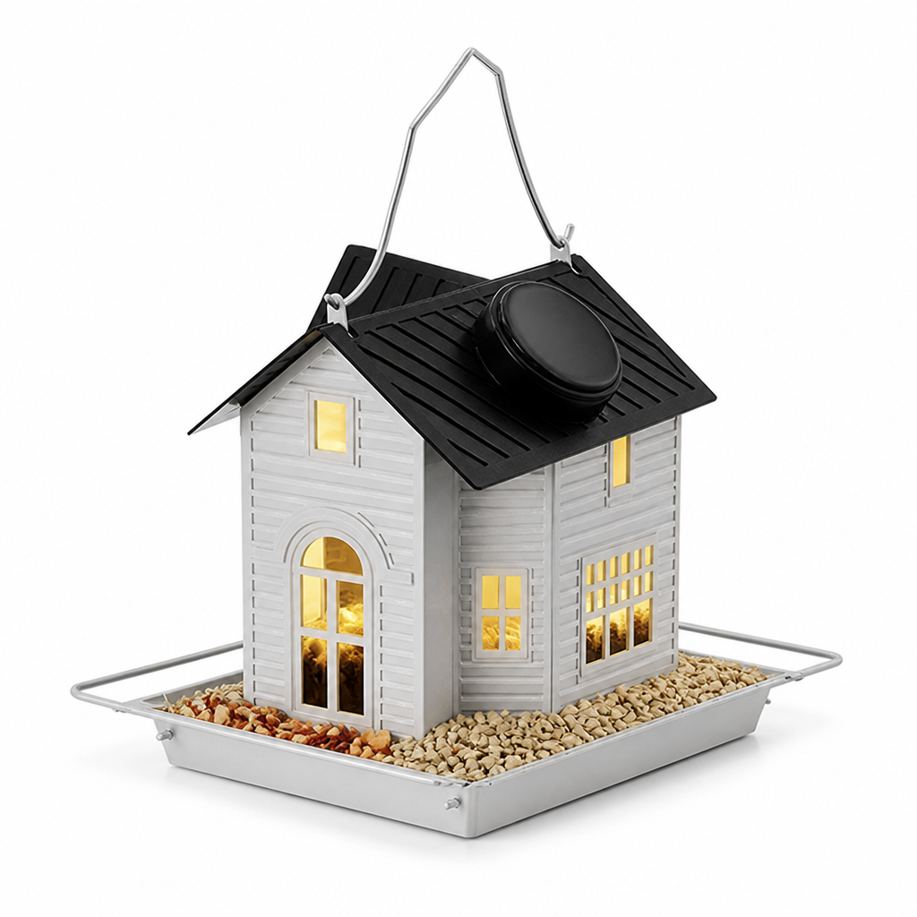 Solar-Powered Light-Sensor Weatherproof Bird Feeder