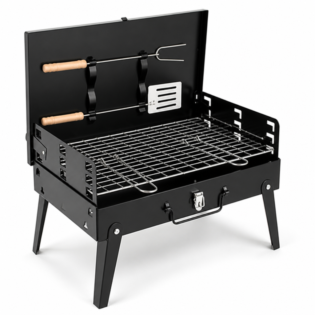 Powder-Coated Steel & Stainless Steel Grate Foldable Grill (Suitcase Format)
