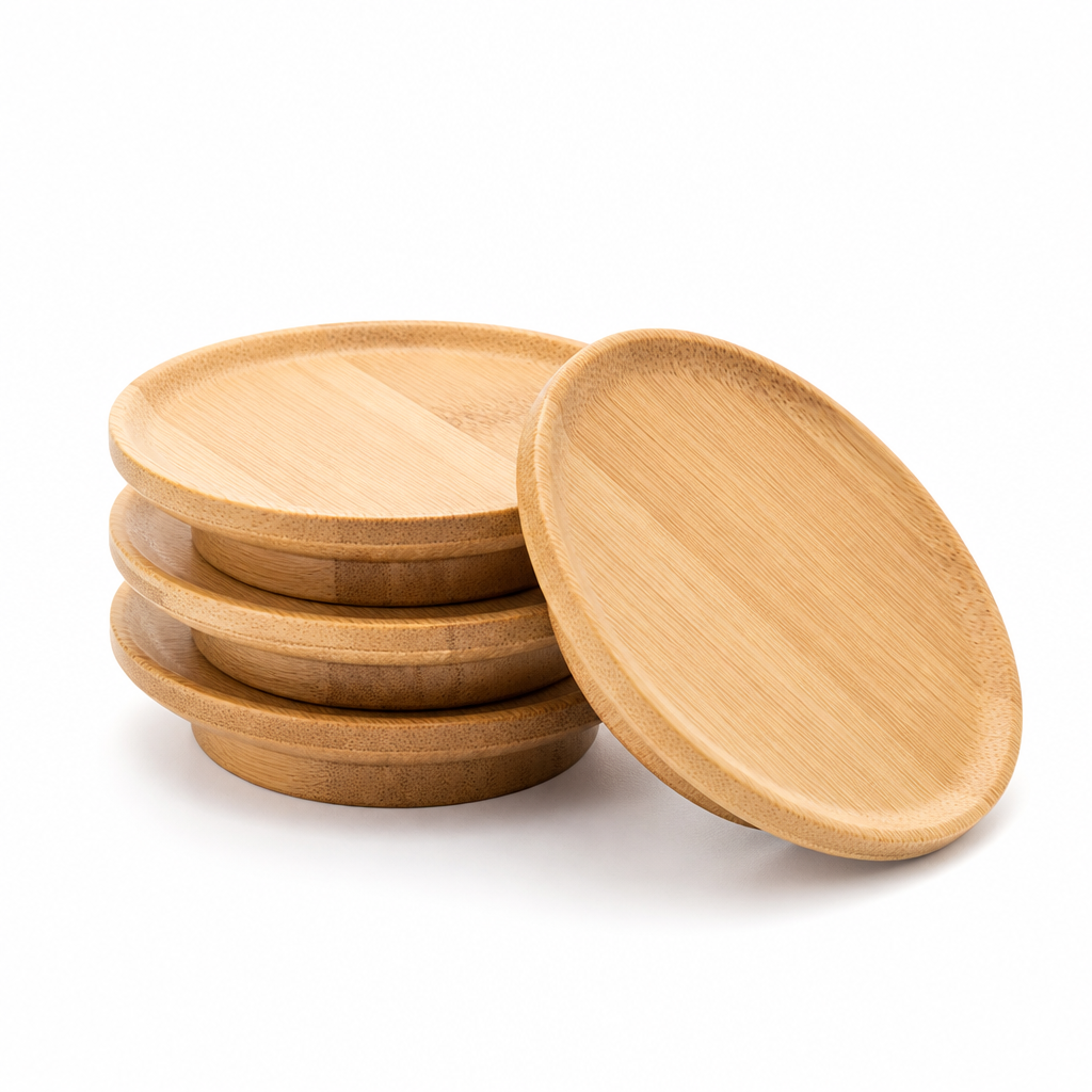 Bamboo Dual-Function Wine Glass Lid & Coaster (Set of 4)