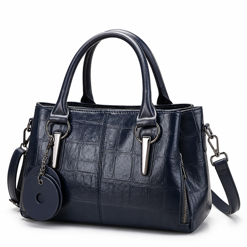 Genuine Leather Embossed Boston Handbag (Removable Strap)