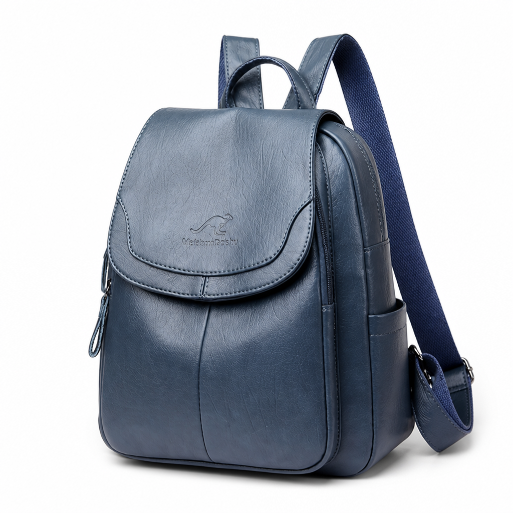 Anti-Theft Genuine Embossed Leather Backpack
