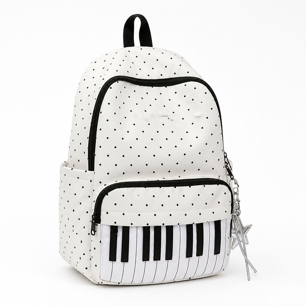 Large Capacity Multi-Compartment Kids Piano Polka-Dot Backpack