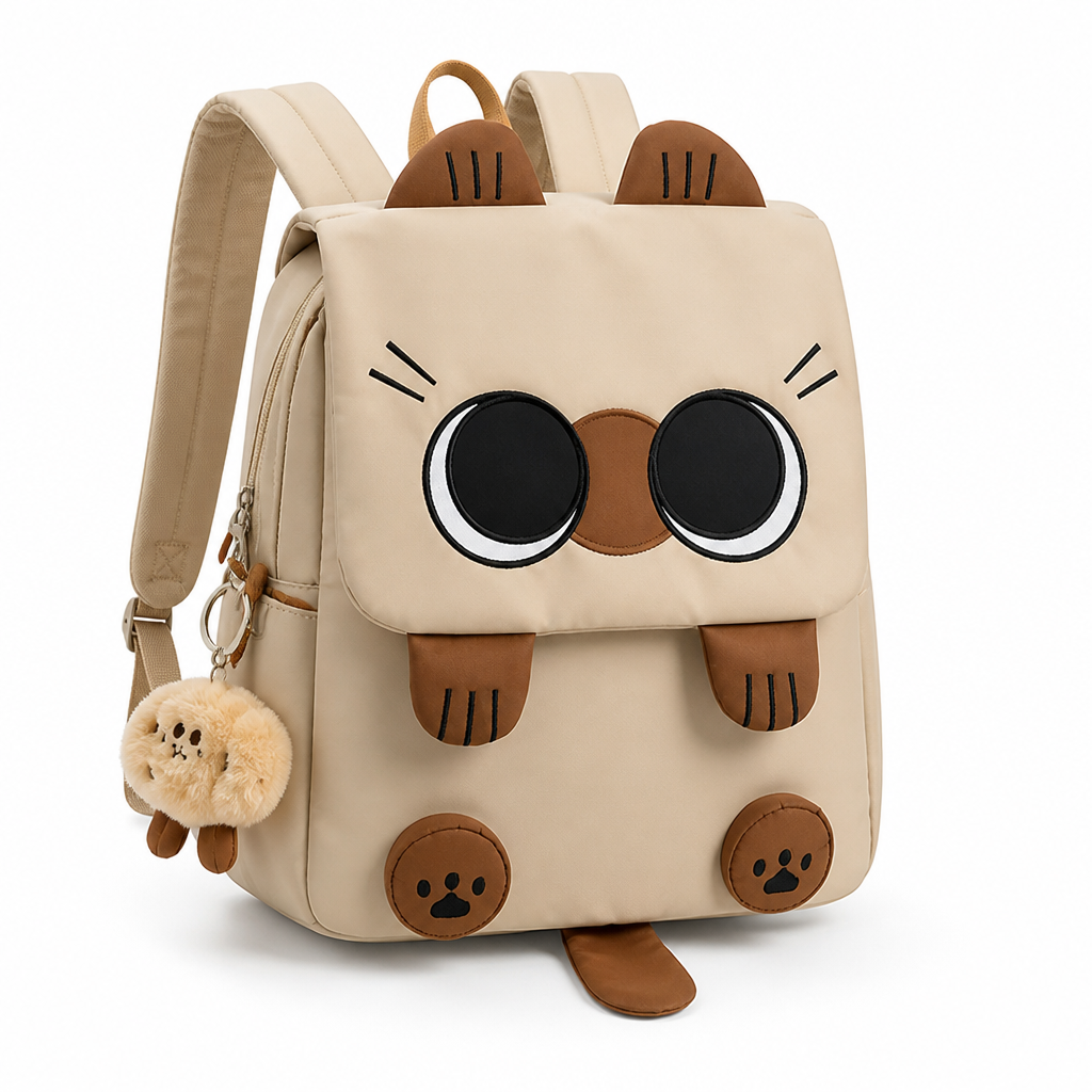 Large Capacity Cartoon Cat Nylon Backpack (Machine-Washable)