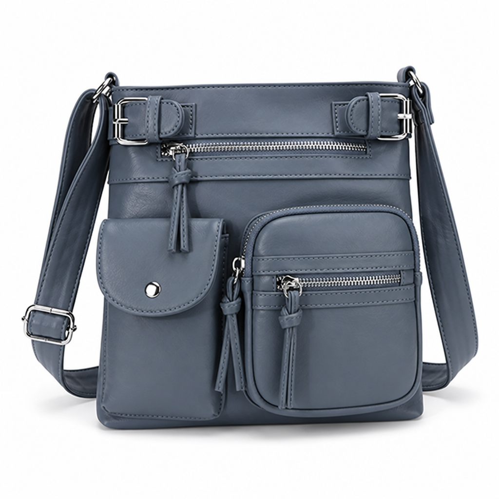 Genuine Leather Multi-Pocket Crossbody Bag (Adjustable Strap)