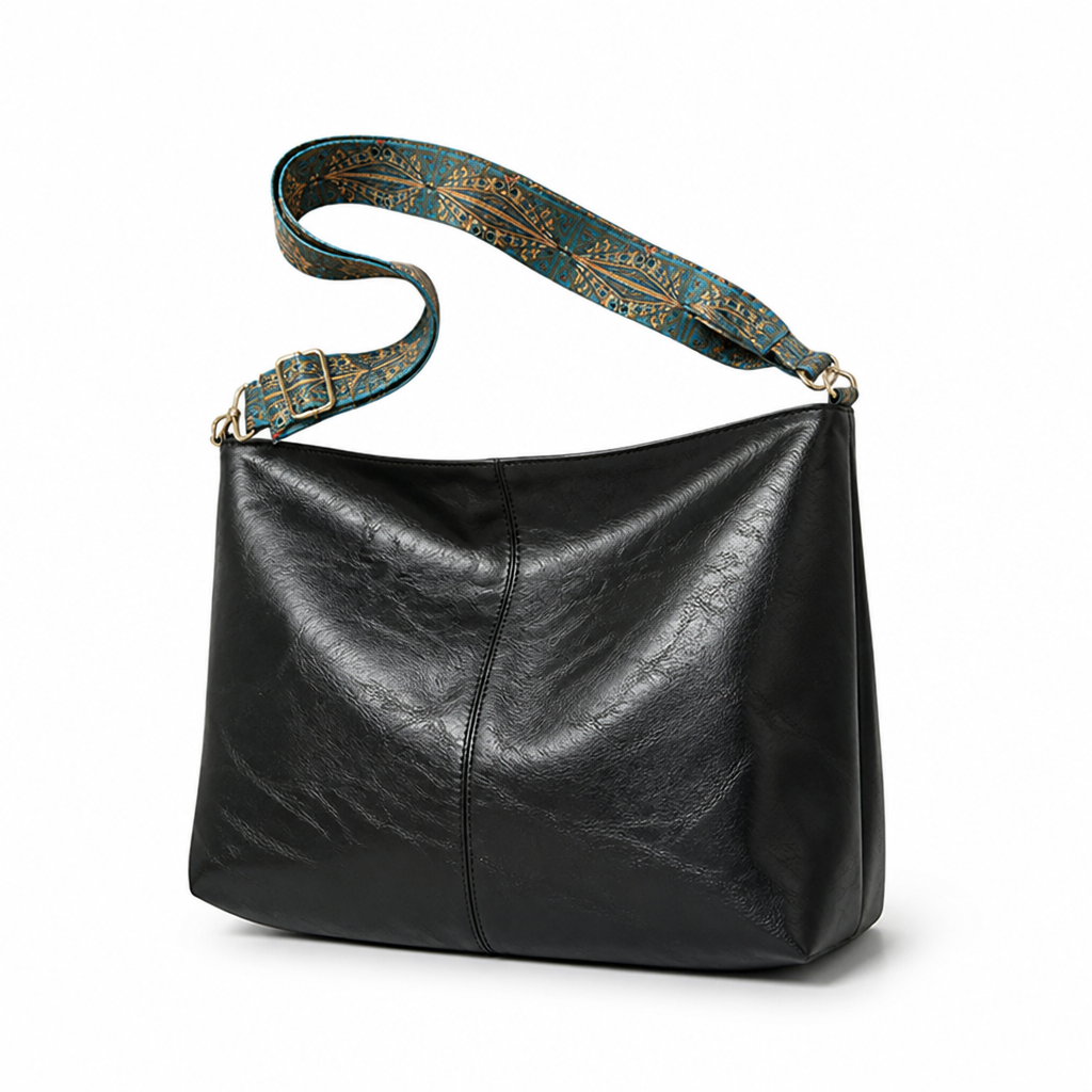 Aged-Look Leather Bohemian Strap Hobo Bag