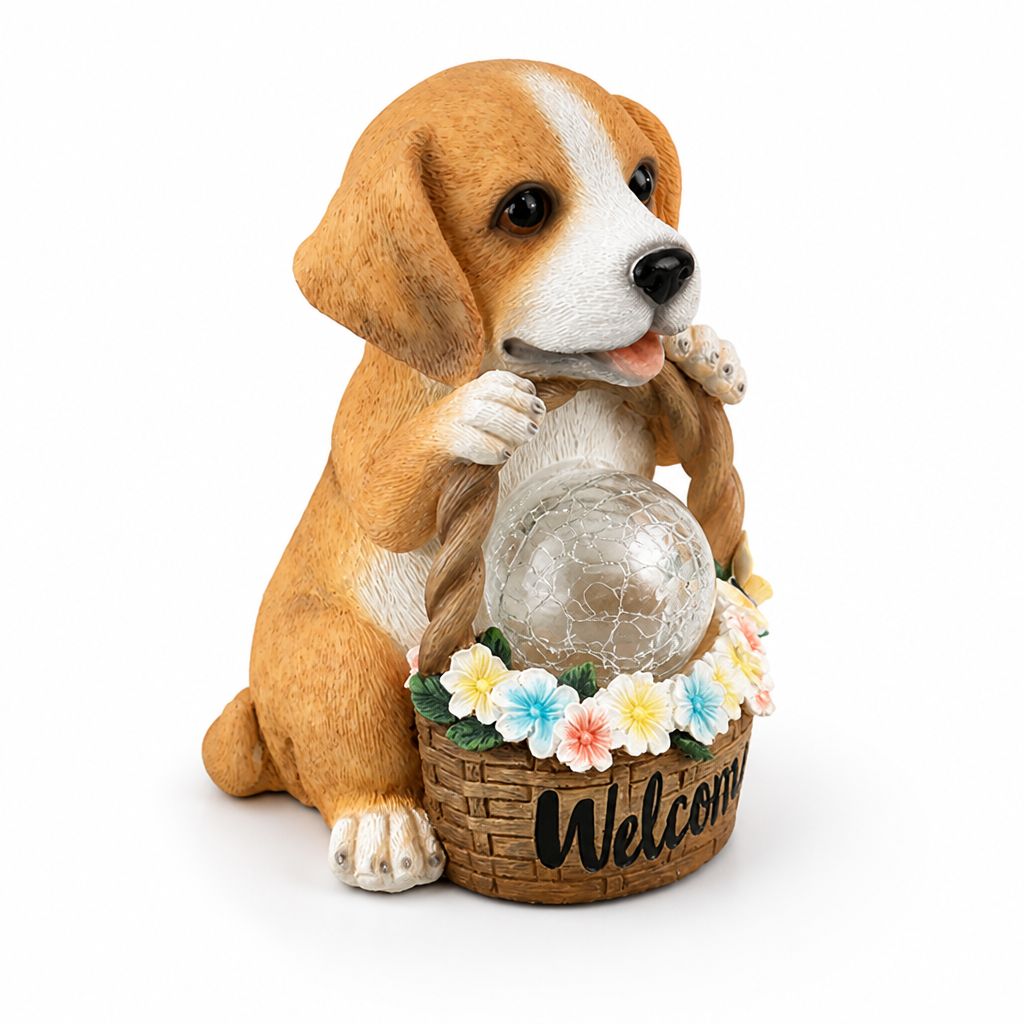 Solar-Powered LED Weatherproof Resin Dog Statue