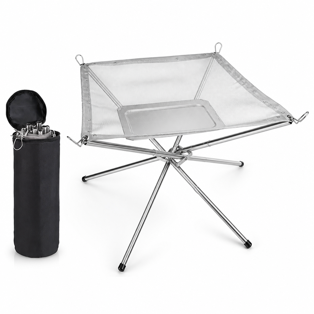 Stainless Steel Mesh Campfire Stand (Integrated Ash Tray)