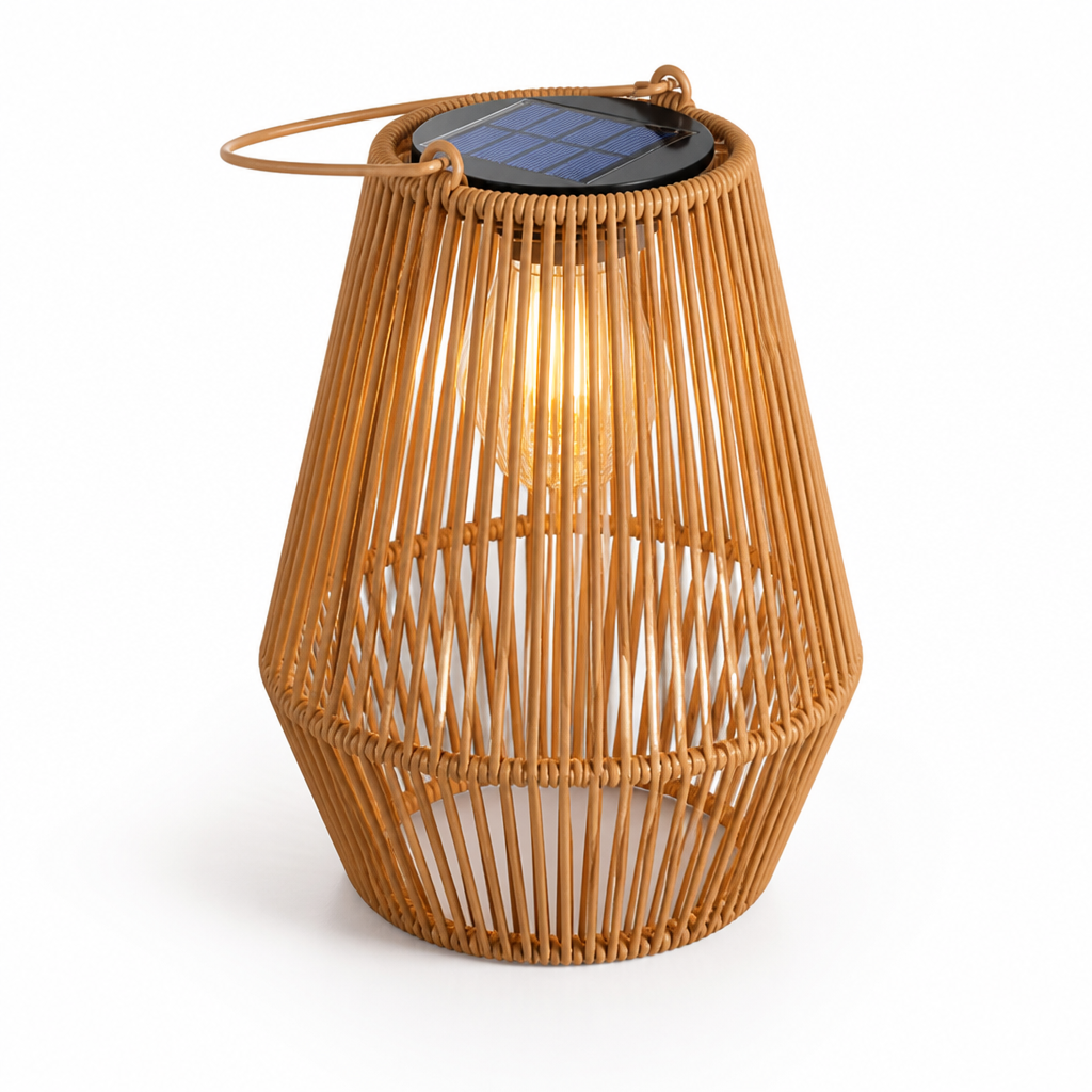 Solar-Powered Handwoven Rattan Garden Lantern