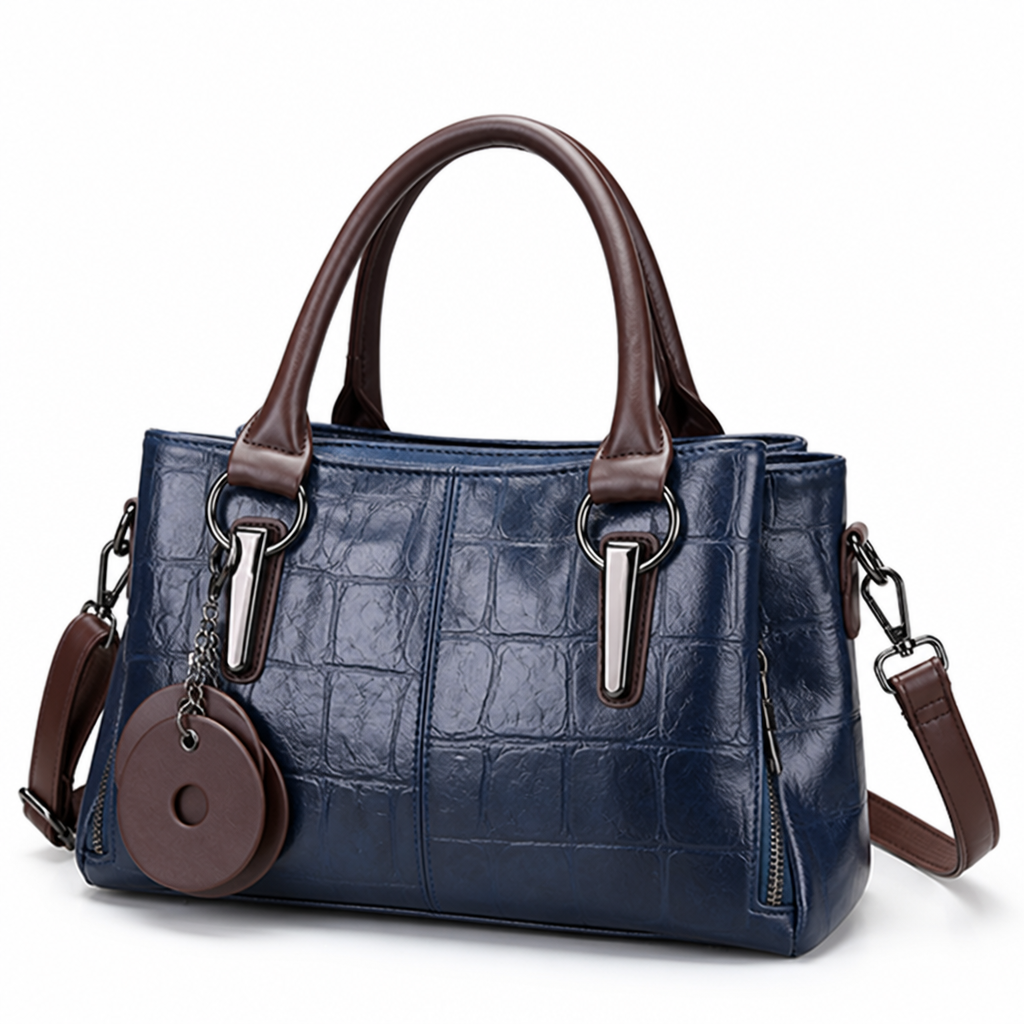 Genuine Leather Embossed Croc Boston Handbag (Removable Strap)