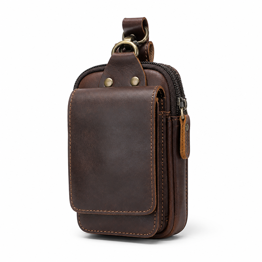 Full-Grain Leather Magnetic Flap Waist Pack (Adjustable Strap)