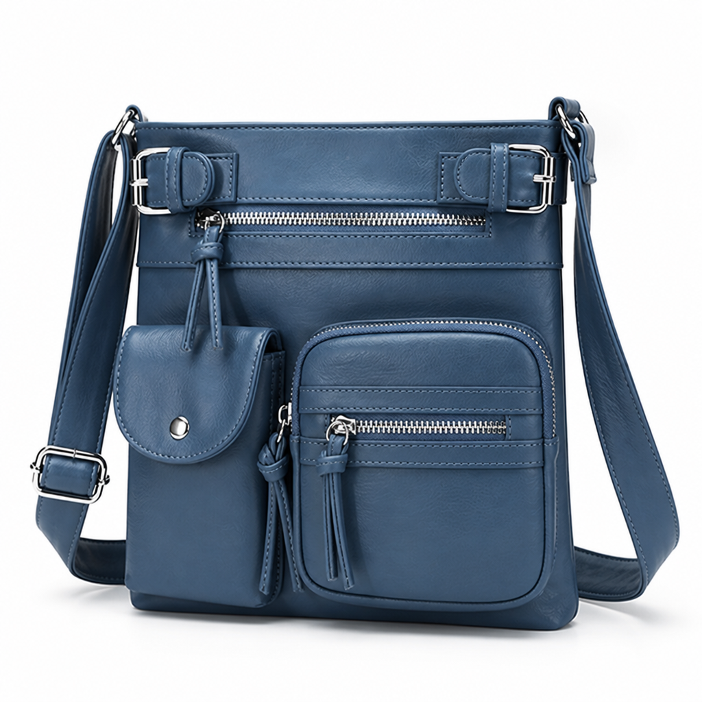 Genuine Leather Multi-Pocket Crossbody Bag
