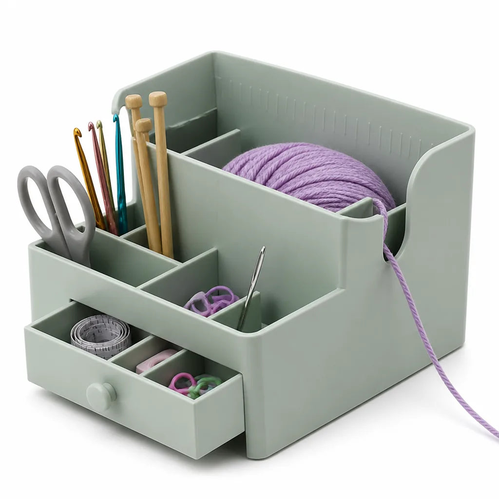 Modular Yarn Organizer With Built-In Guide And Tool Compartments