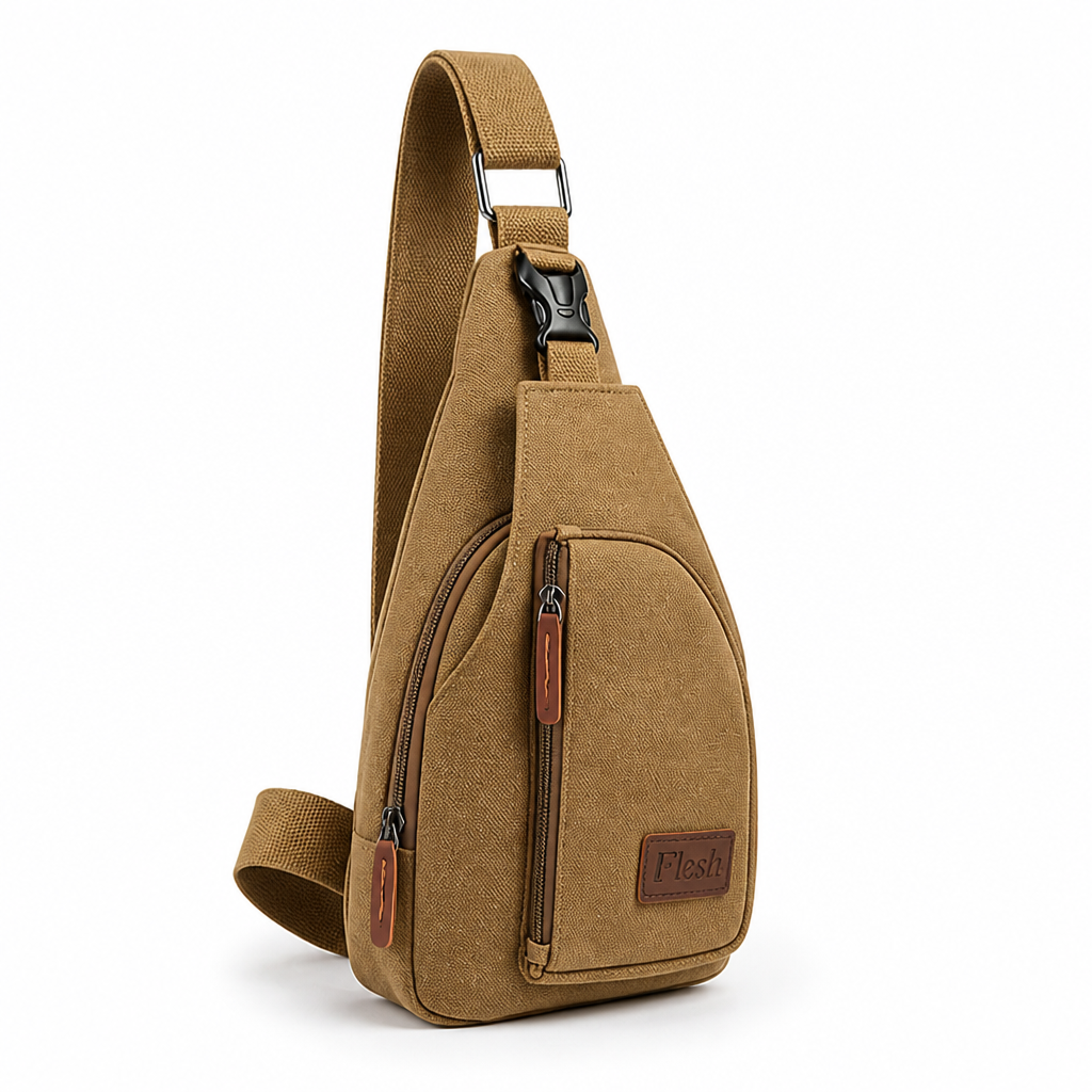 Lightweight Vintage Canvas & Leather Trim Sling Bag