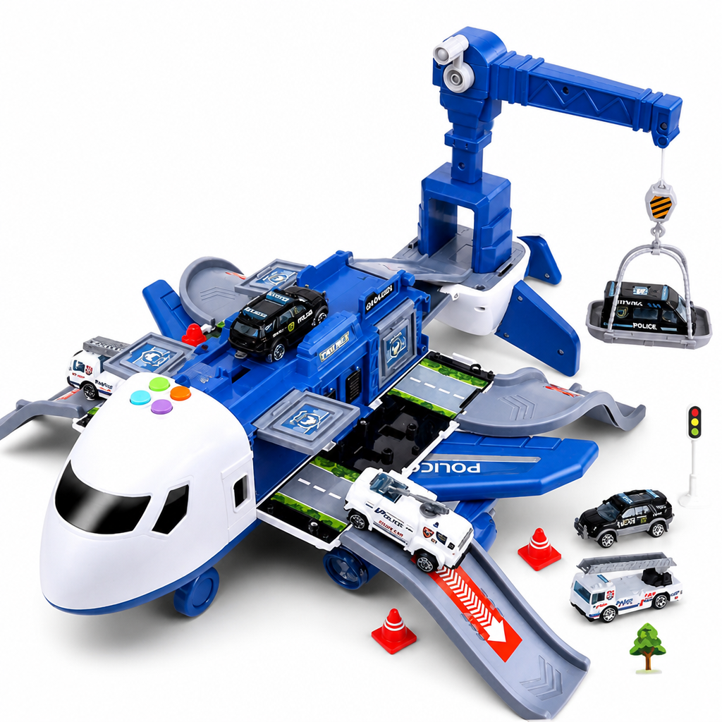 Durable ABS Airplane Playset (Includes 4 Mini Vehicles)