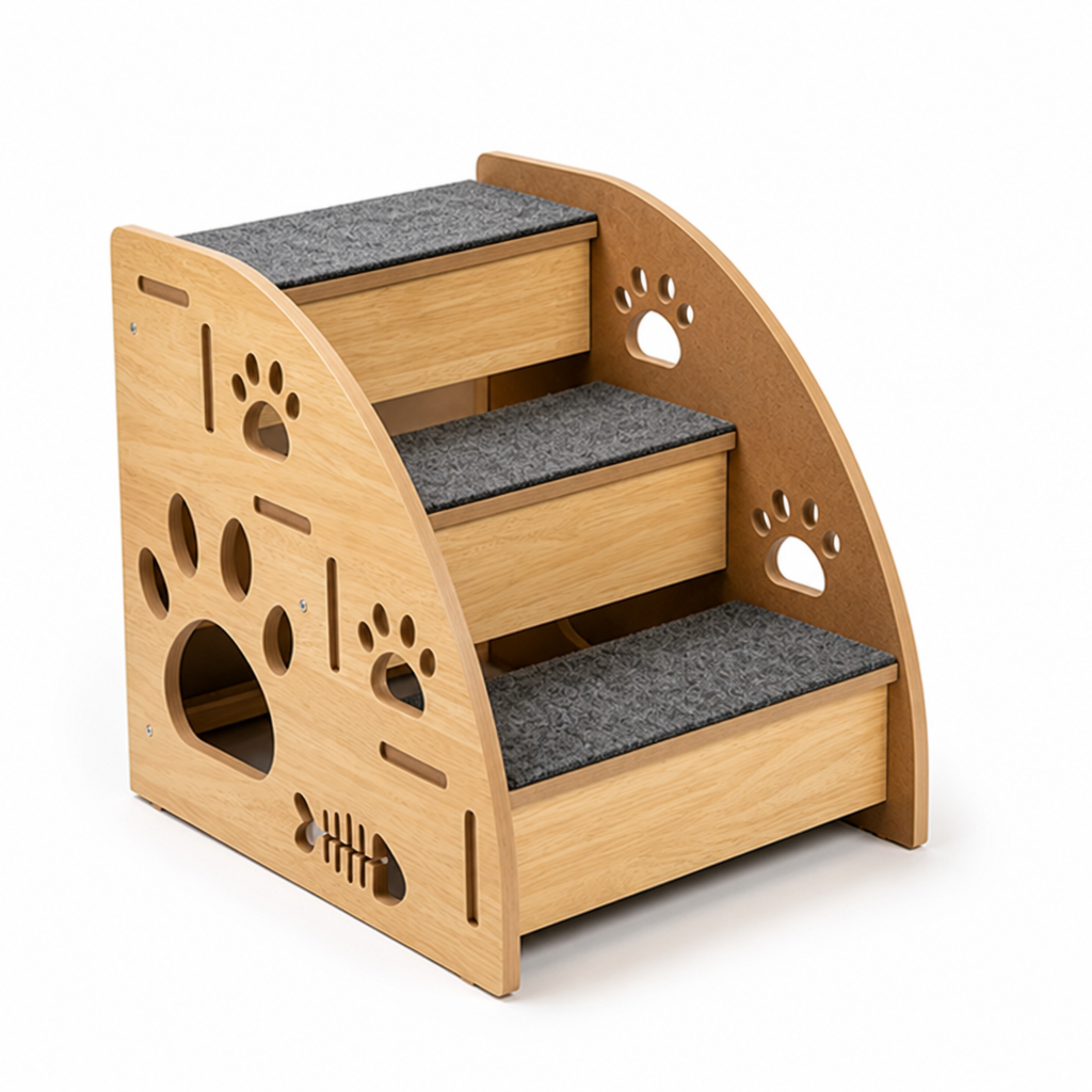 Foldable Space-Saving Wooden Pet Stairs (For Small Dogs & Cats)