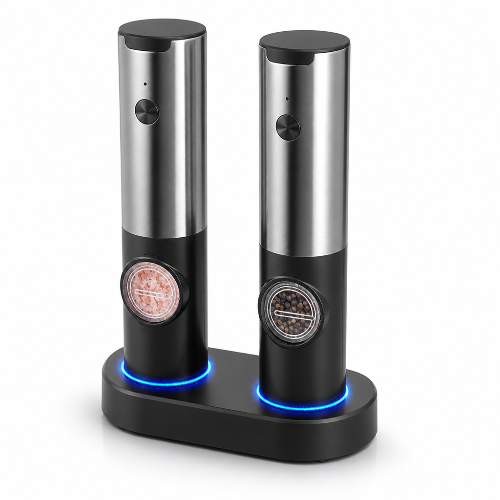 Rechargeable One-Handed Adjustable Grind Salt & Pepper Mill Set