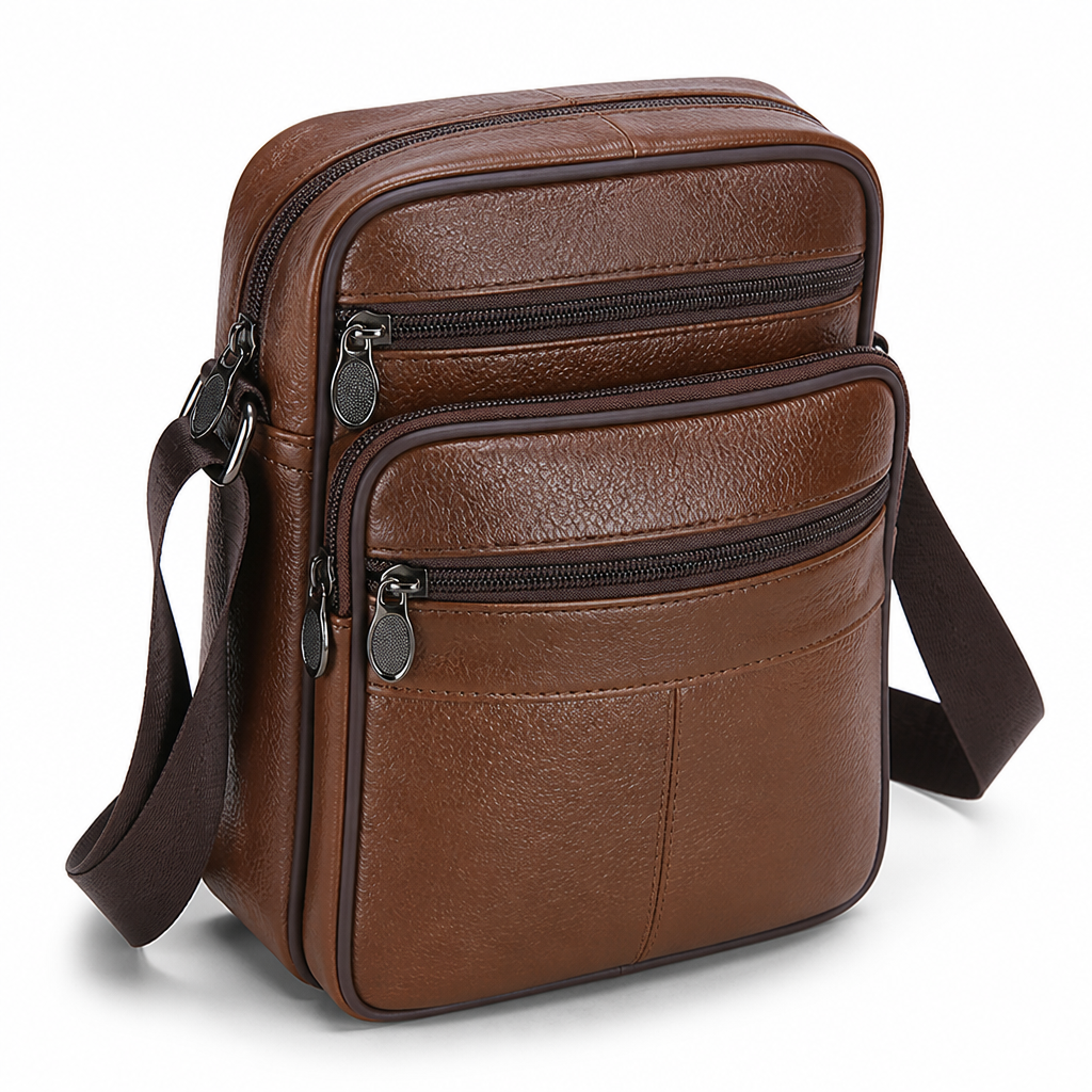 Top-Grain Cowhide Crossbody Bag (Multiple Compartments & Adjustable Strap)