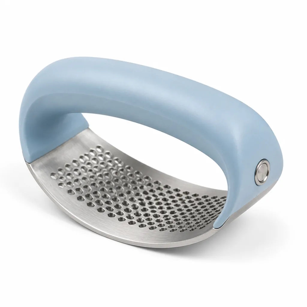 Rocker-Shaped Domed Stainless Steel Garlic Press (Rounded Handle)