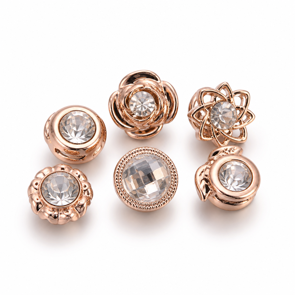 Needle-Free Rose Gold Crystal Snap Buttons (Set of 6)