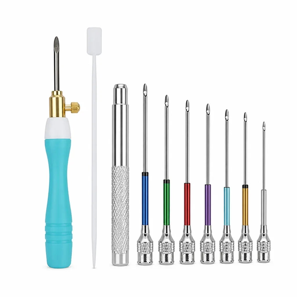 Ergonomic Wood Handle Embroidery Punch Needle Tool (Interchangeable Stainless Steel Needles)