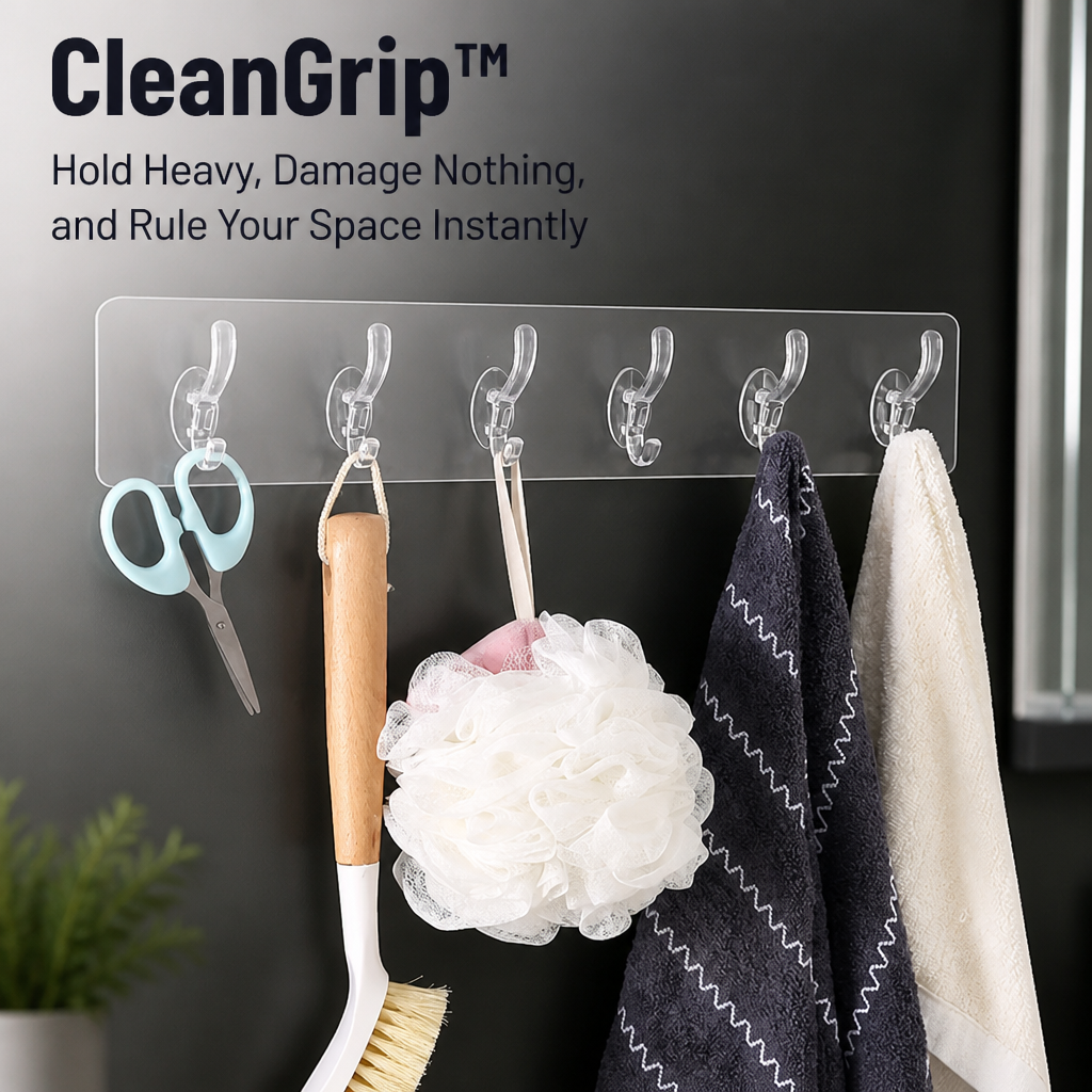 CleanGrip™ — Hang 44 lbs of Clutter Without Drilling a Single Hole
