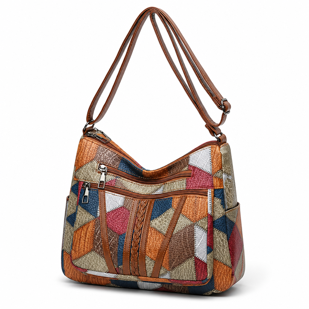 Patchwork Multi-Pocket Shoulder Bag (Adjustable Strap)