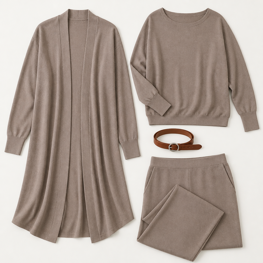 LumeEra™ – Laid-Back 3-Piece Lounge Set Featuring Long Open-Front Cardigan