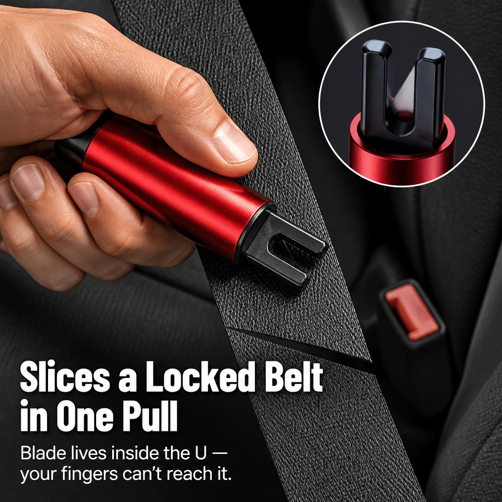 VeroGuard™ — Press Once to Break Glass and Slice Through Your Seatbelt