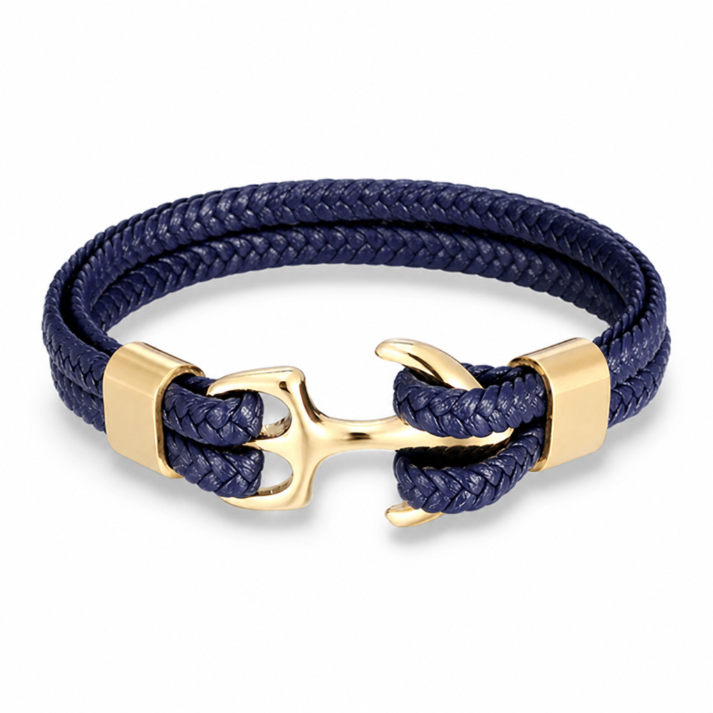 Stainless Steel Anchor Leather Bracelet (Adjustable)