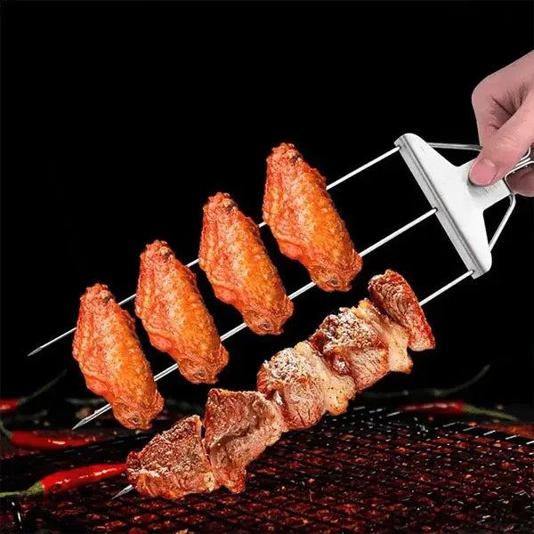 Stainless Steel BBQ Skewer | Dual-Tine Style | Slide Scraper for Simple Cleaning | SpießPro